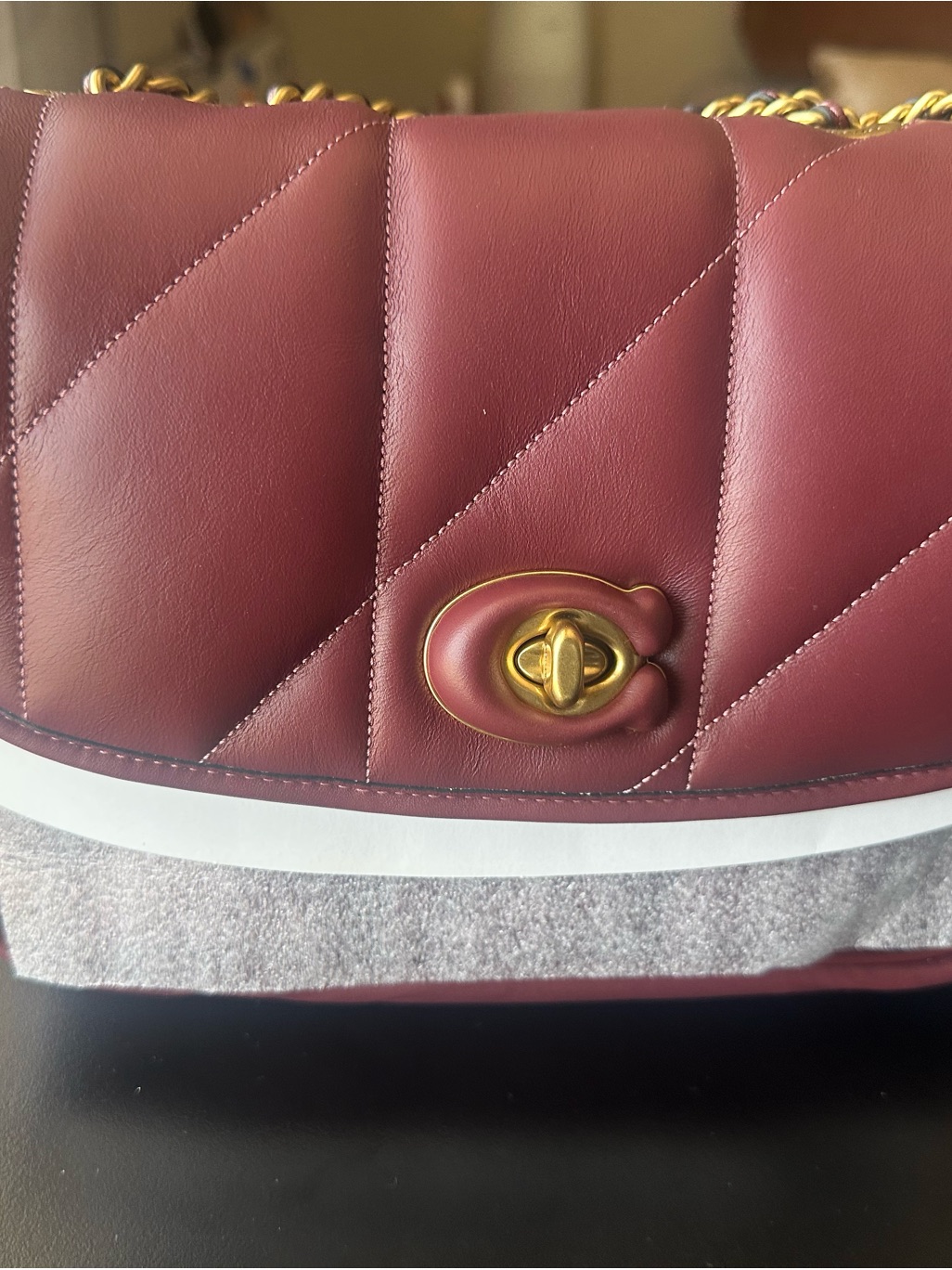 Coach Quilted Madison Leather Shoulder Bag In Wine Color.